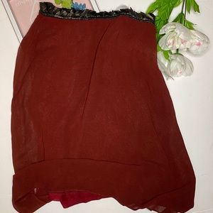 Burgundy red high low skirt fall / winter